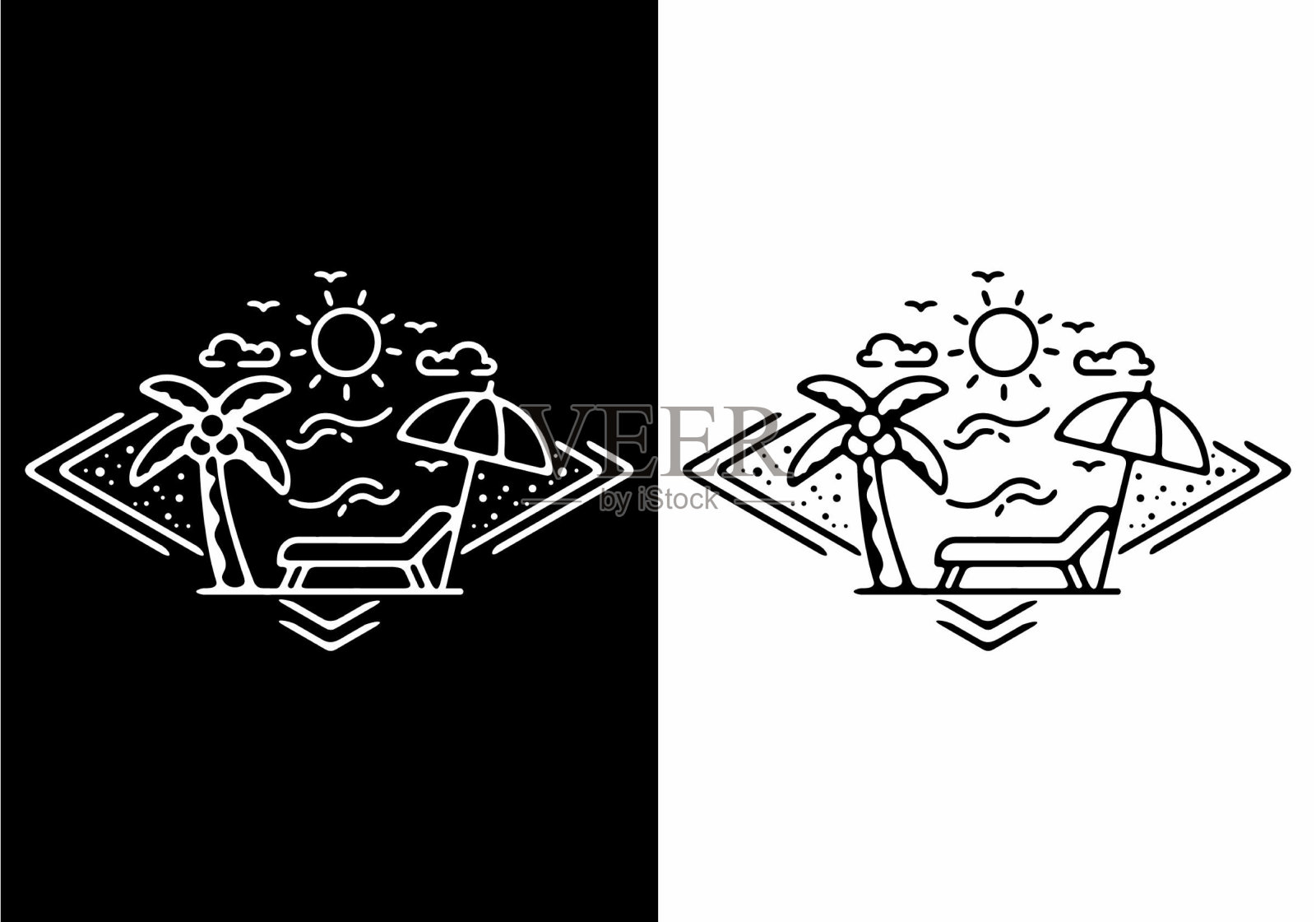 黑白线艺术插图的海滩在平行四边形设计插画图片素材