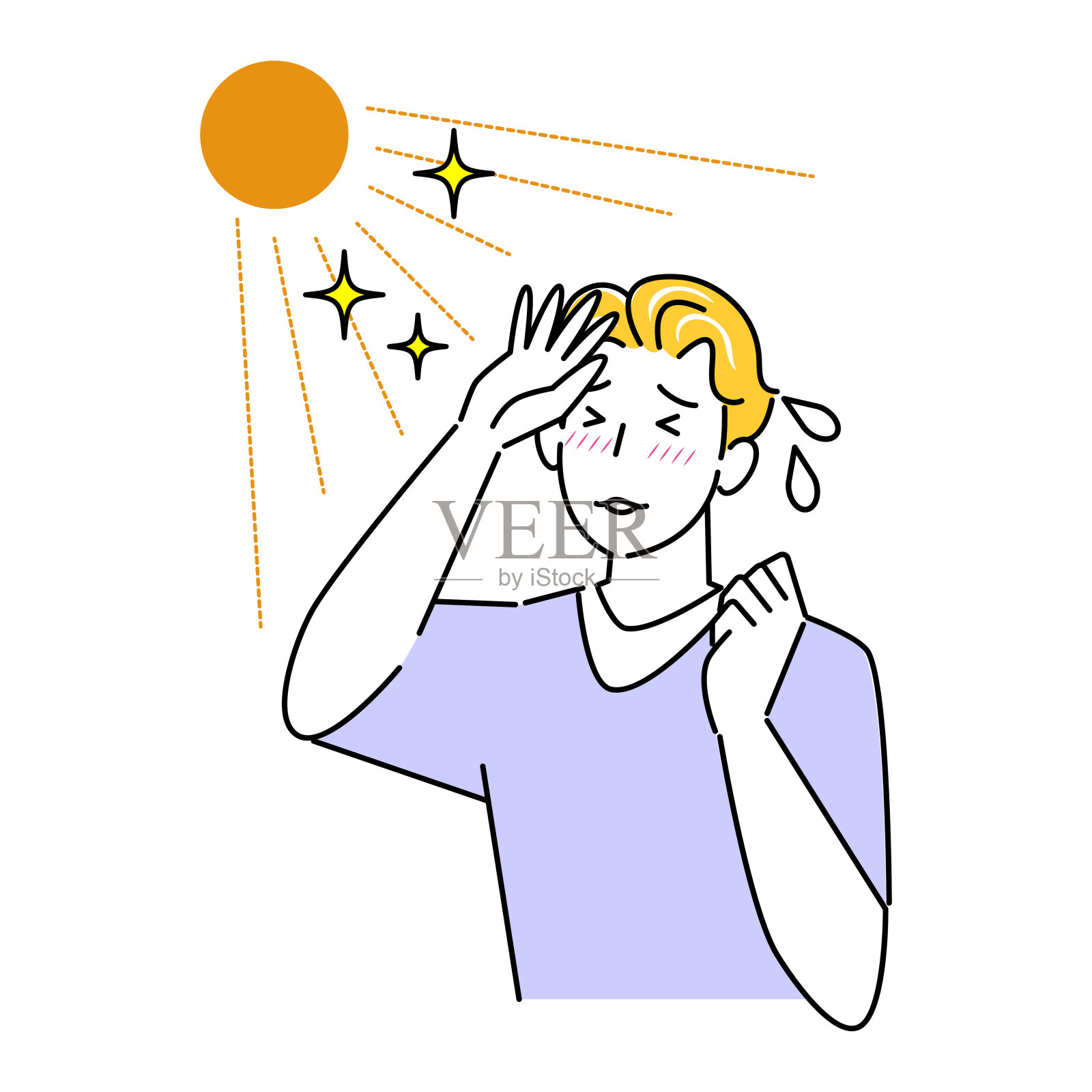 男子在夏日阳光下晒黑和刺痛的皮肤插画插画图片素材