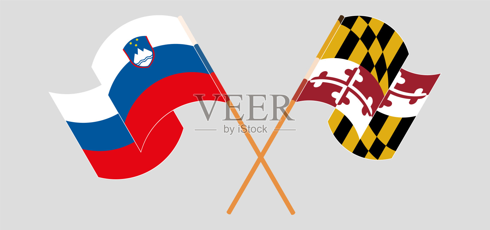 斯洛文尼亚和马里兰州的旗帜交叉挥舞设计元素图片