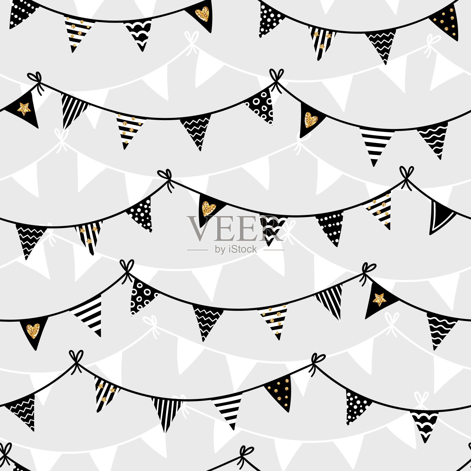 有趣的涂鸦彩旗无缝图案插画图片素材