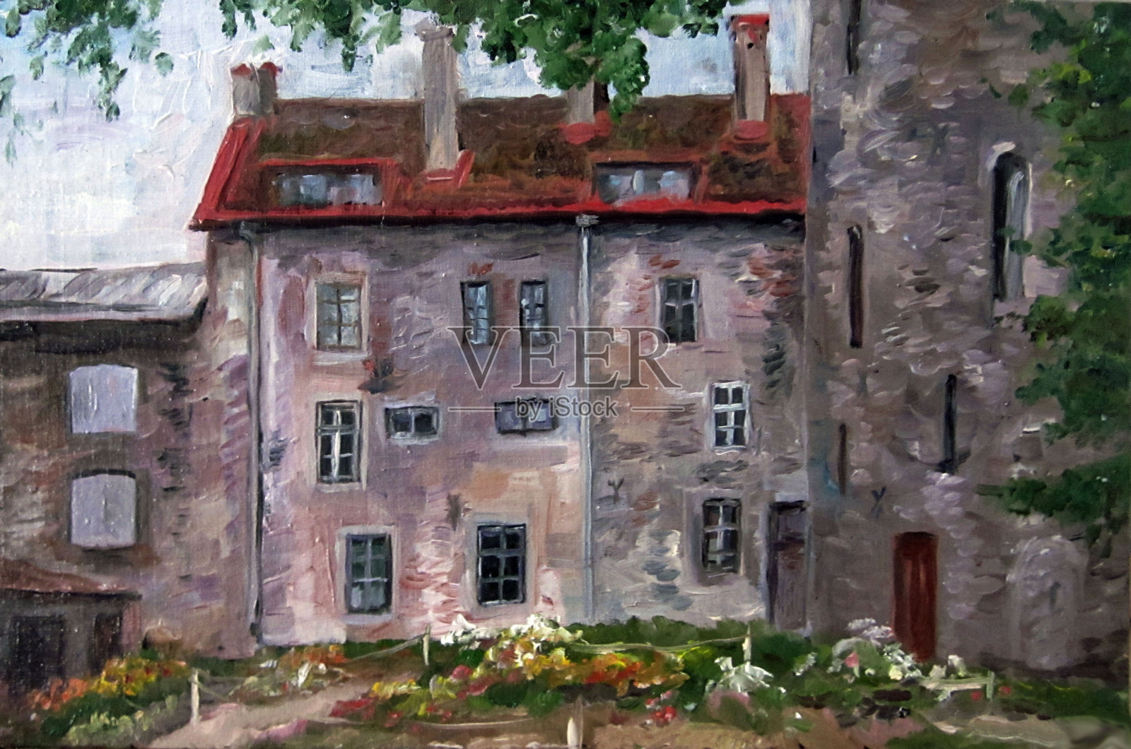 房子在塔林。古城，油画插画图片素材
