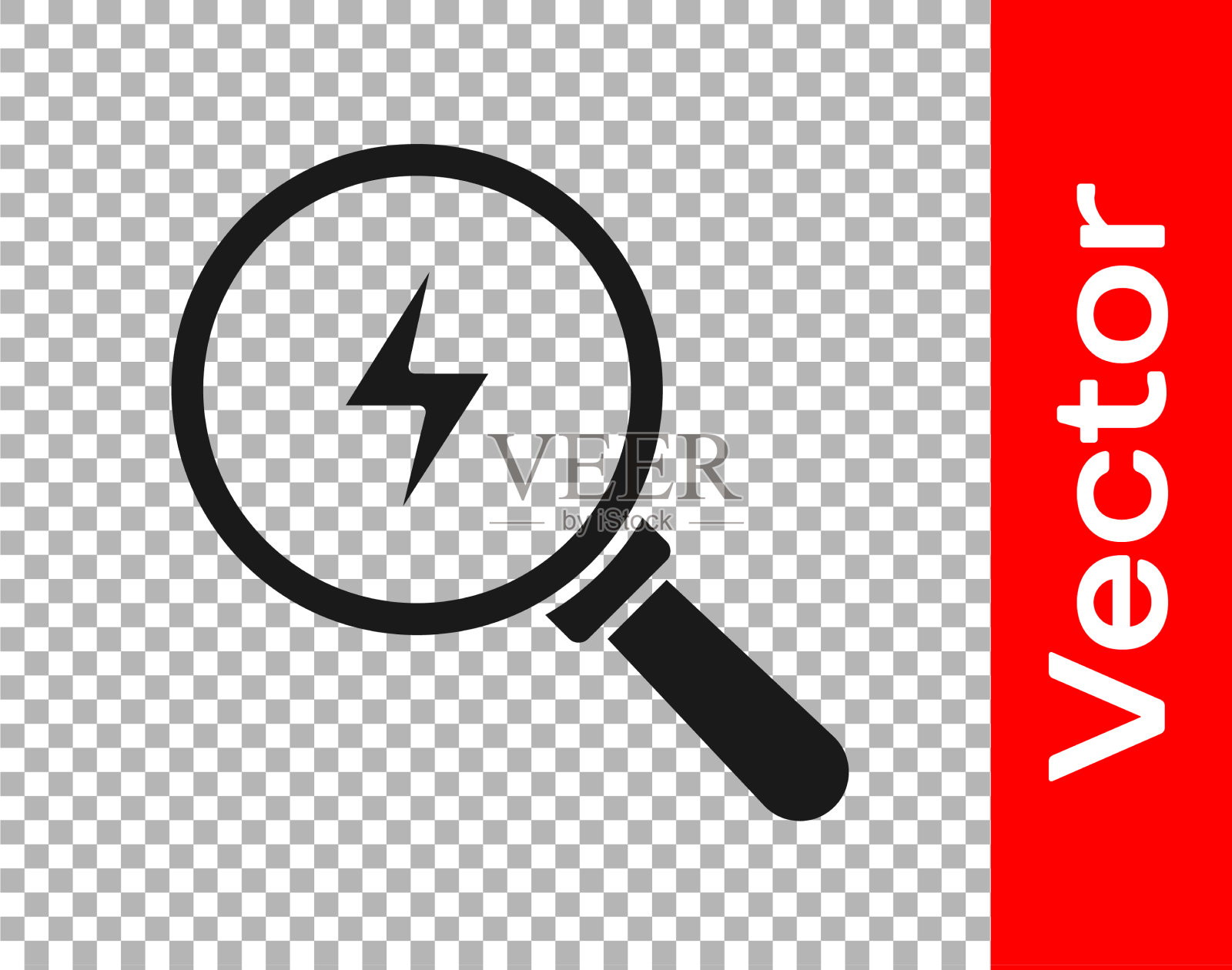 带有闪电图标的黑色放大镜插画图片素材