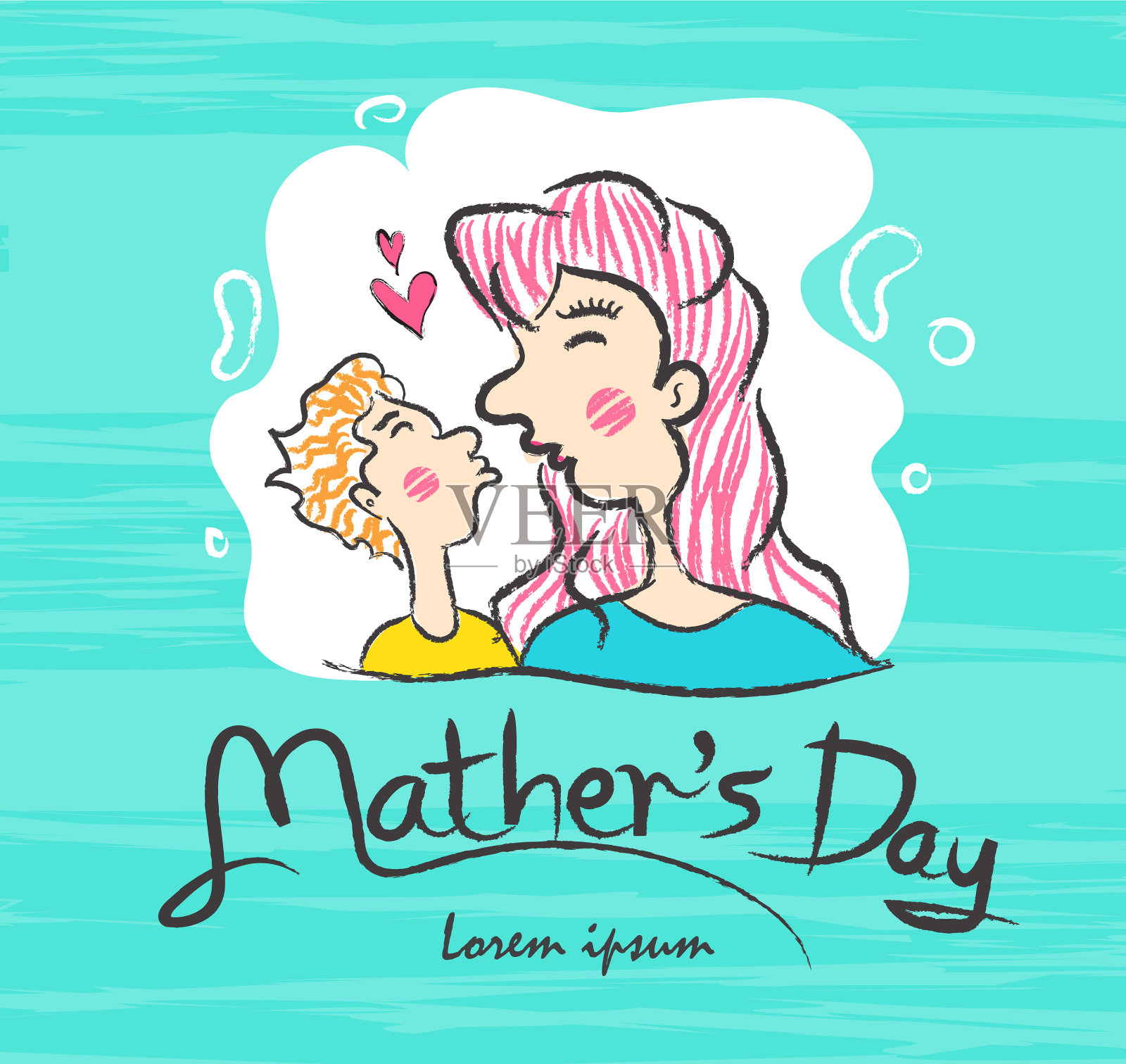 母亲节与母亲和儿子书法插画图片素材