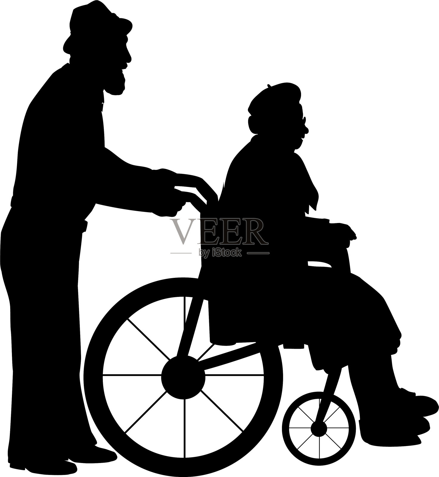 爷爷带着奶奶进来的剪影设计元素图片