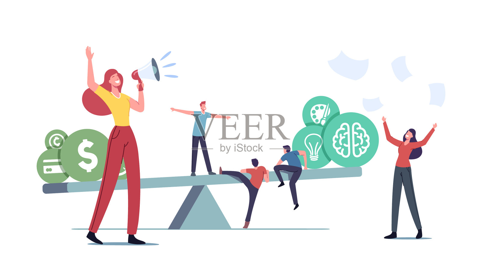 平衡工作概念小男性和女性设计元素图片