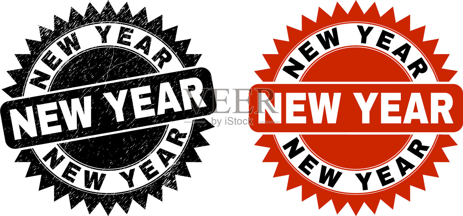 新年黑玫瑰印章与垃圾摇滚风格插画图片素材