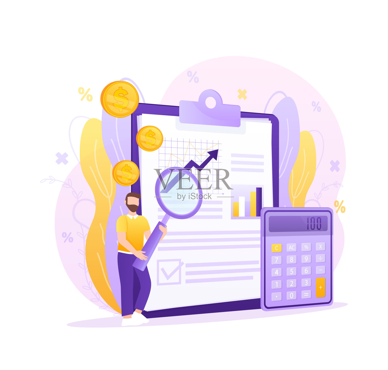 预算管理。个人的财务控制。预算计划，记录管理，现金流量表隐喻。平的风格的角色。插画图片素材