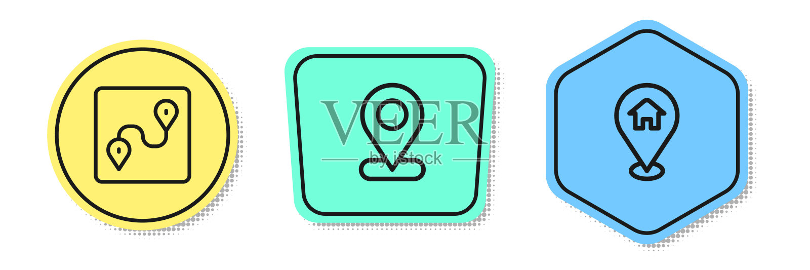 设定路线位置，位置和房子。颜色的形状。向量插画图片素材