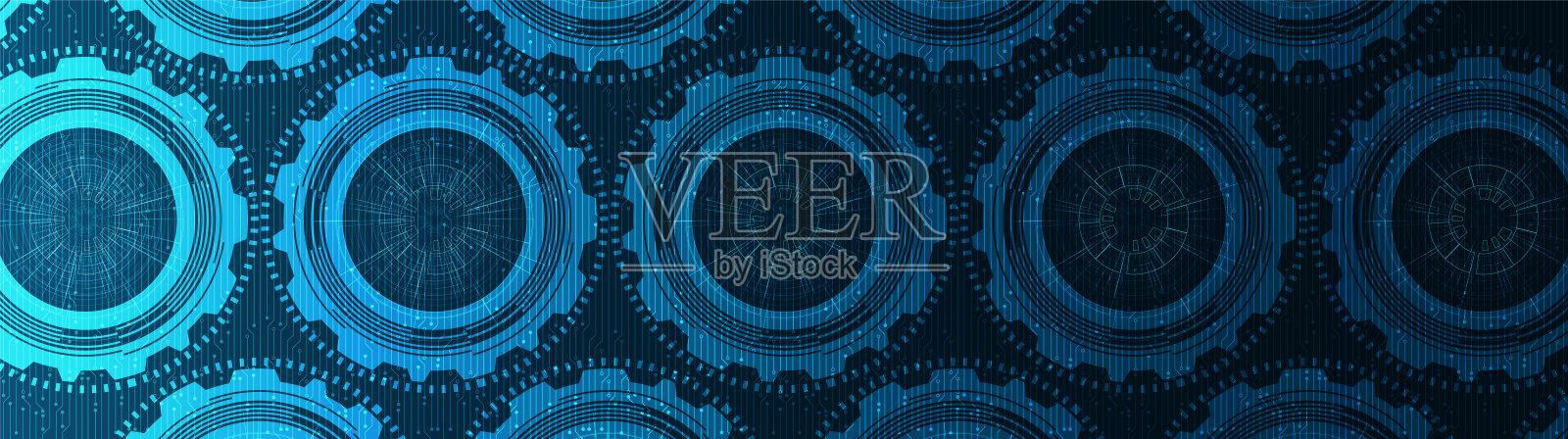 全景全球数字技术齿轮和旋塞技术背景，自由空间的文本输入，矢量插画图片素材