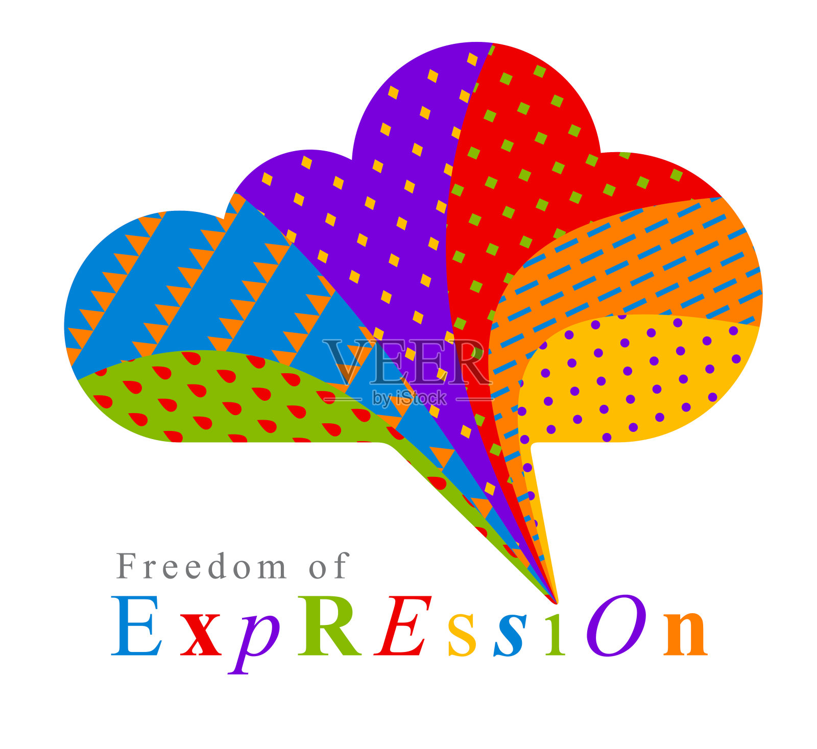 表达自由向量的概念表现为以云的形状和不同颜色的彩虹的语音泡泡，观点的多样性，表达自己。插画图片素材