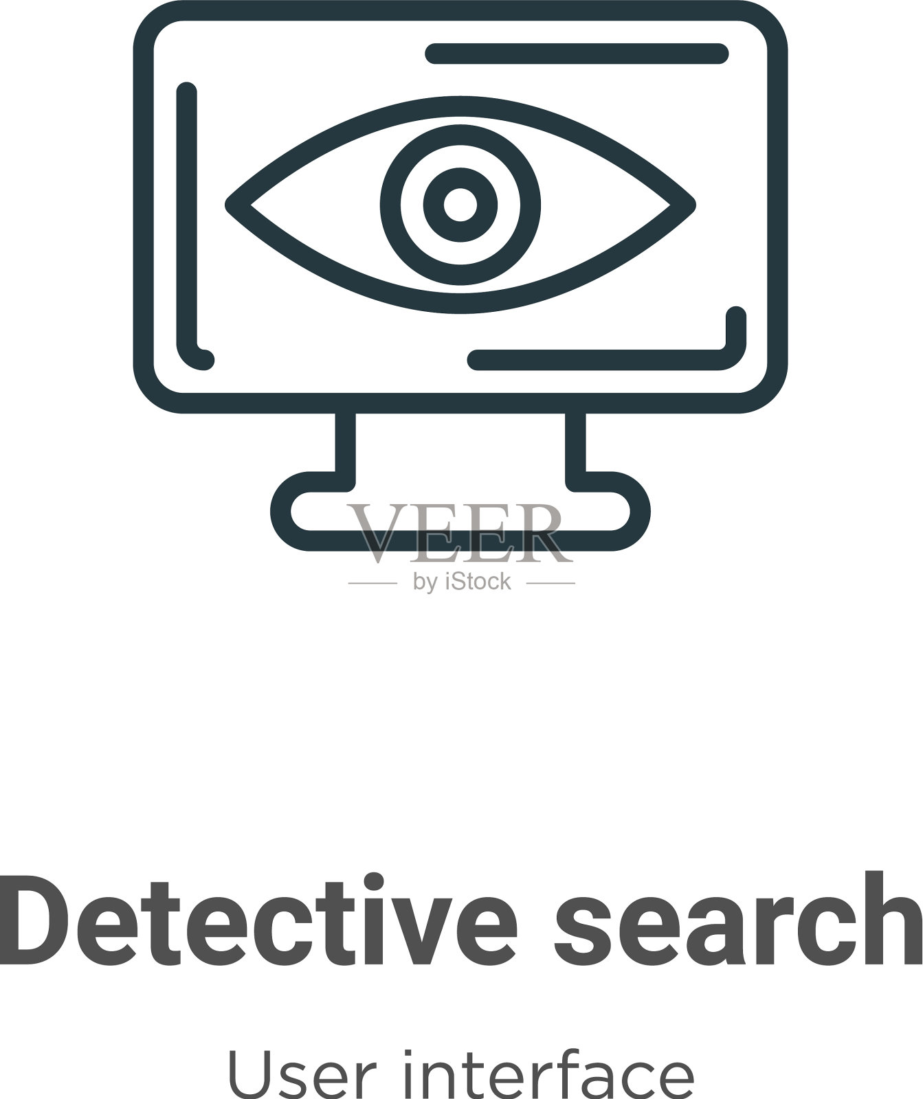 侦探搜索轮廓图标细线黑色插画图片素材