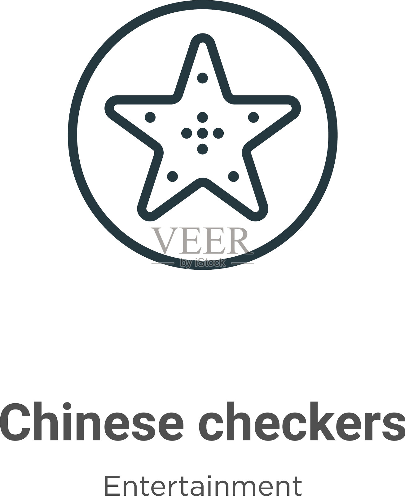 中国跳棋轮廓图标细线黑色插画图片素材