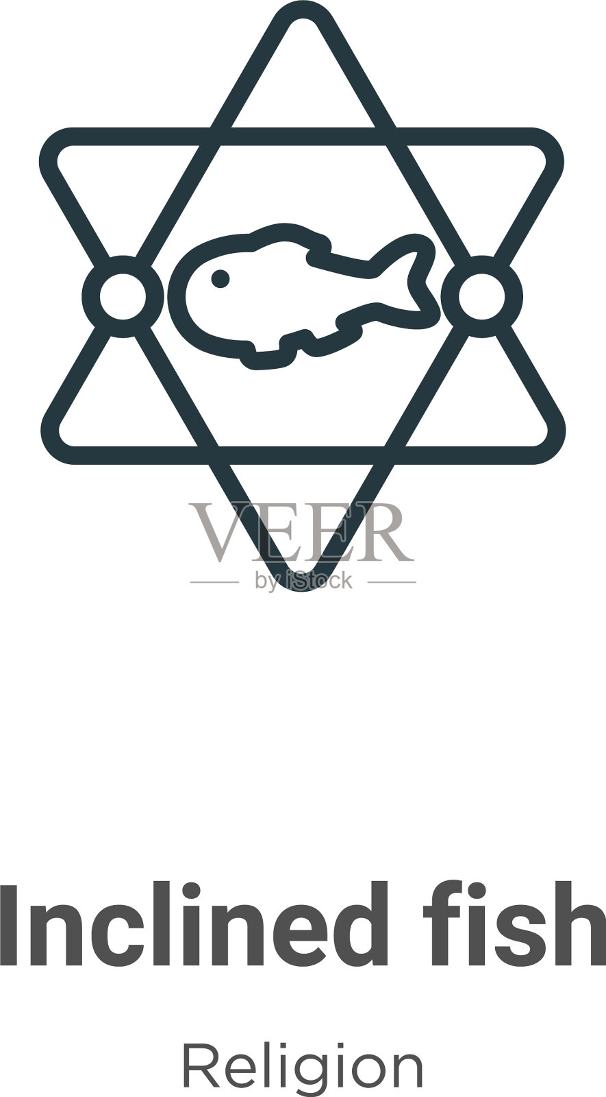 倾斜的鱼轮廓图标细线黑色插画图片素材