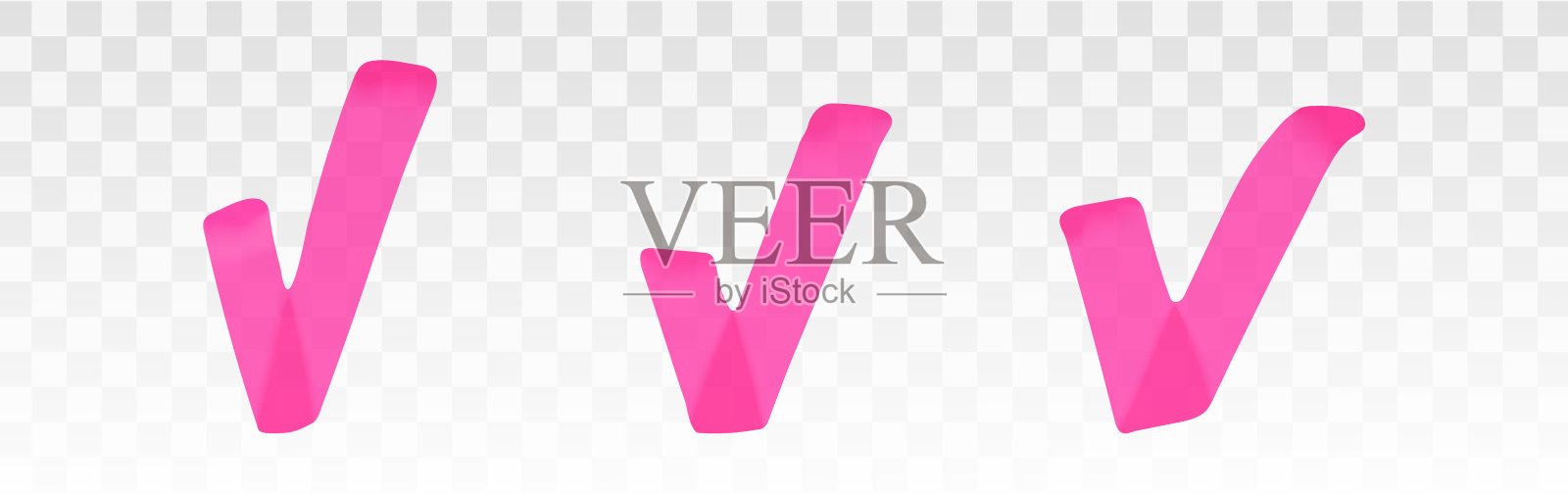 粉红色高光检查标记设置隔离在透明的背景。用记号笔突出描线。矢量手绘图形时尚元素插画图片素材