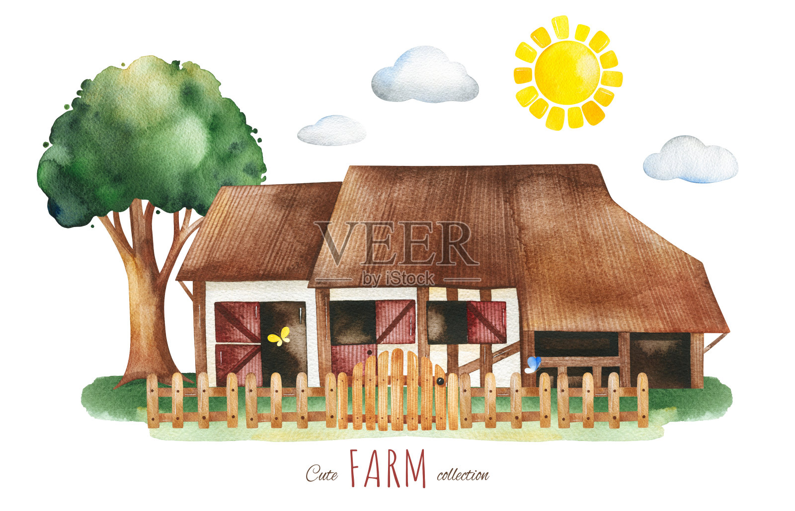 可爱的农场集合插画图片素材