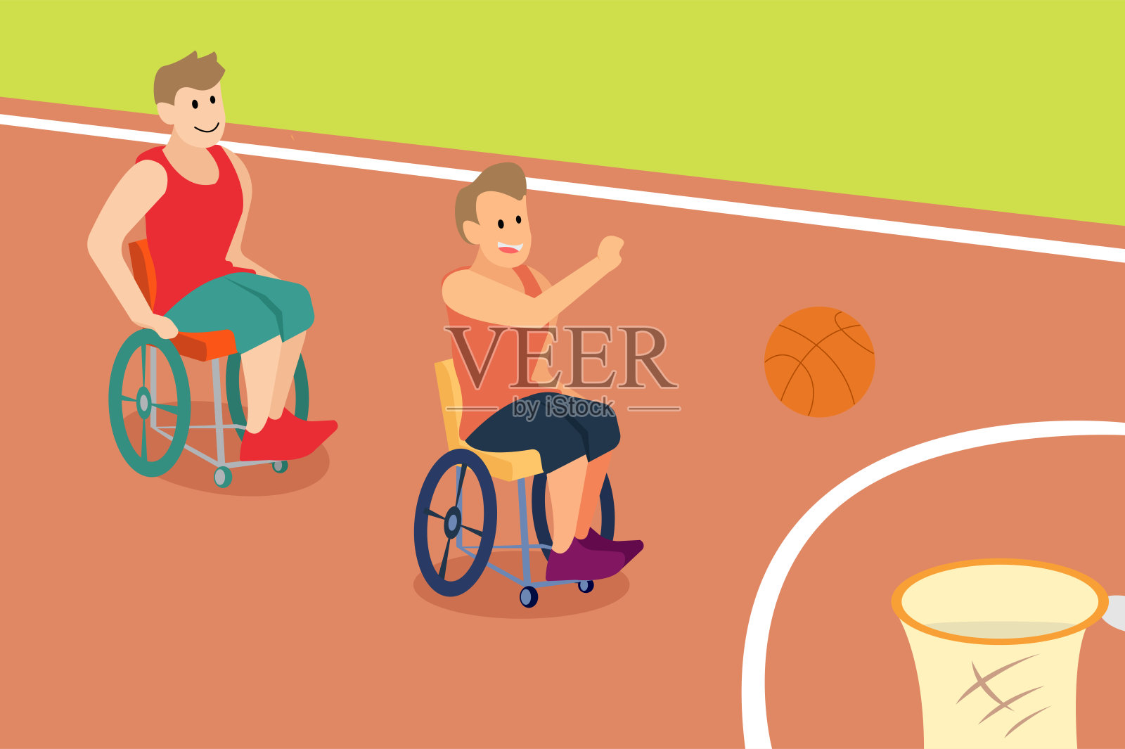 两个残疾人在户外打篮球插画图片素材