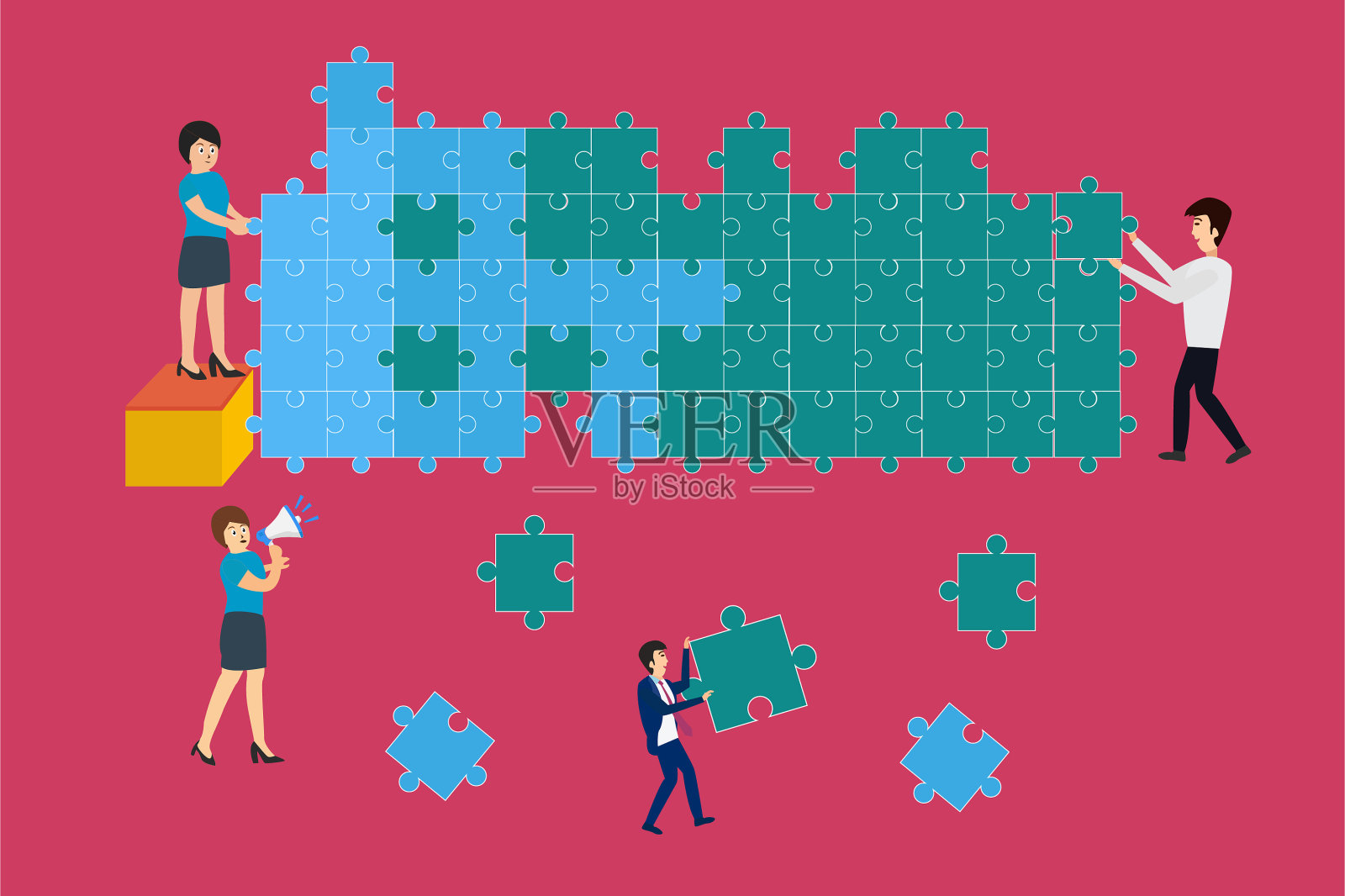 在困惑中指挥着她的员工小组的女人插画图片素材