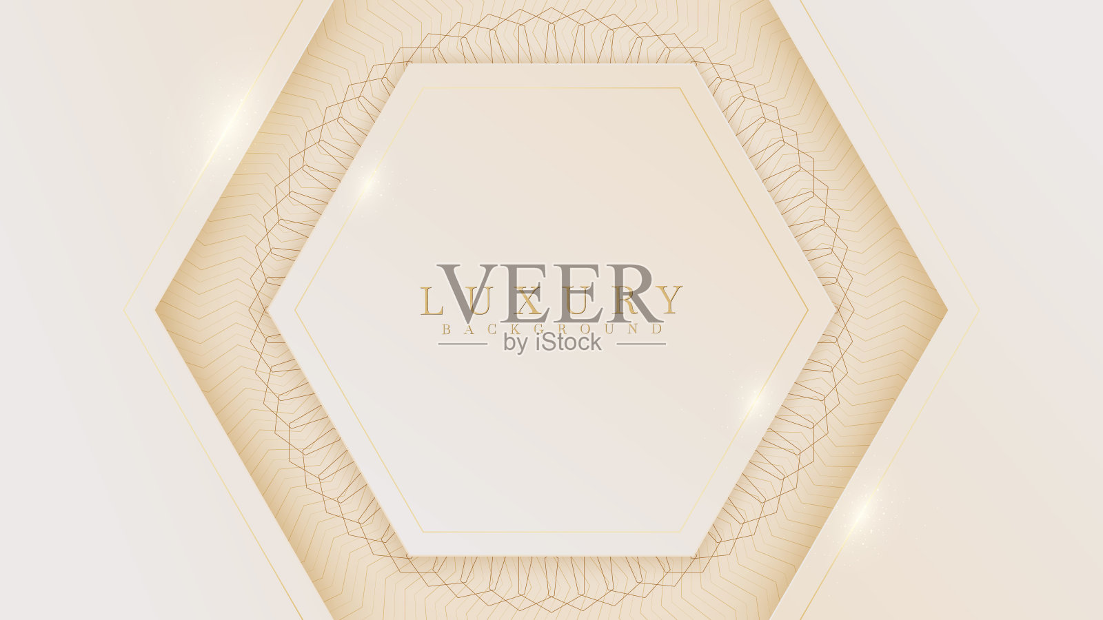 优雅的奶油色背景与线金色和水印元素。写实豪华剪纸风格3d现代概念。插画图片素材