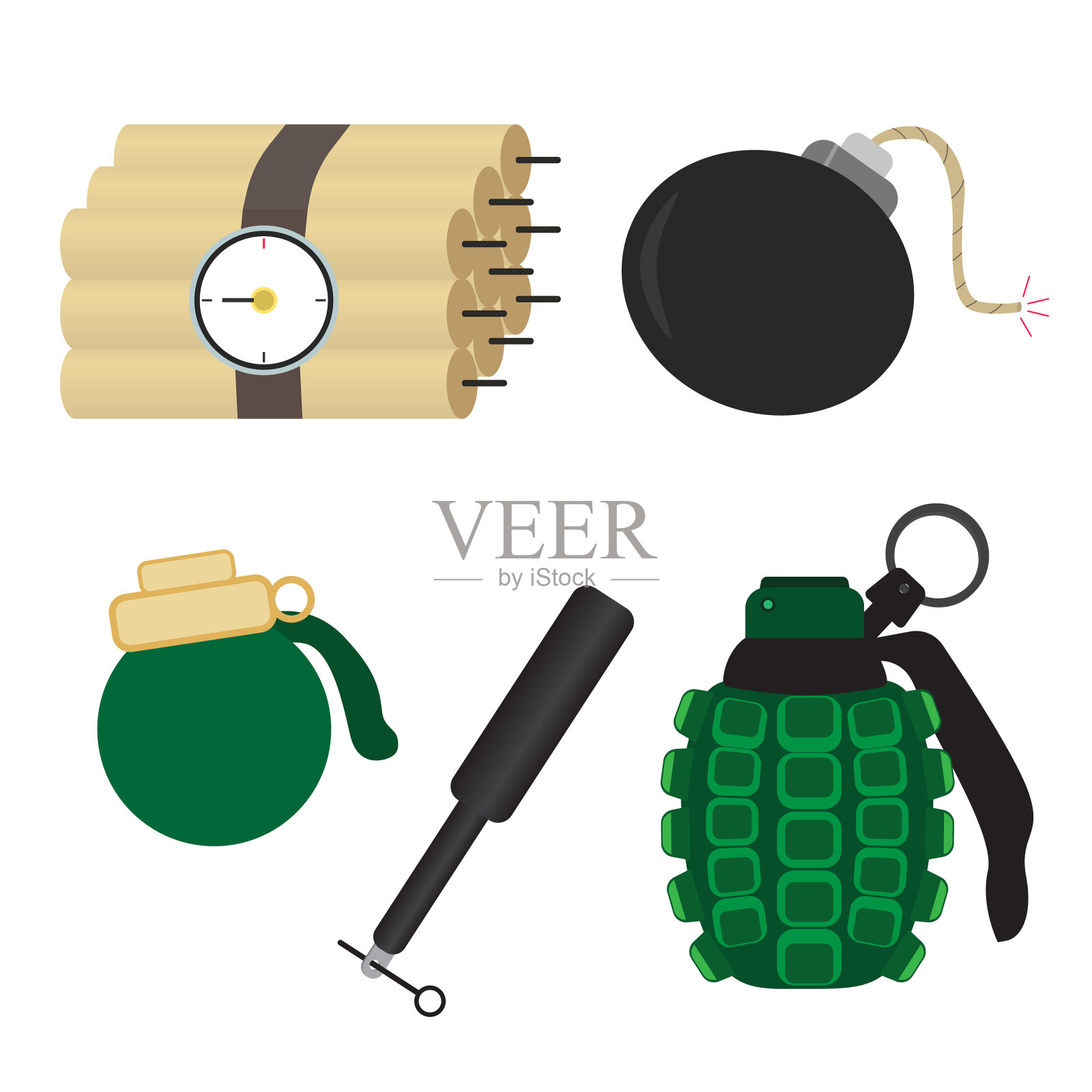 炸弹设置在白色背景上。武器图标。向量,插图。插画图片素材