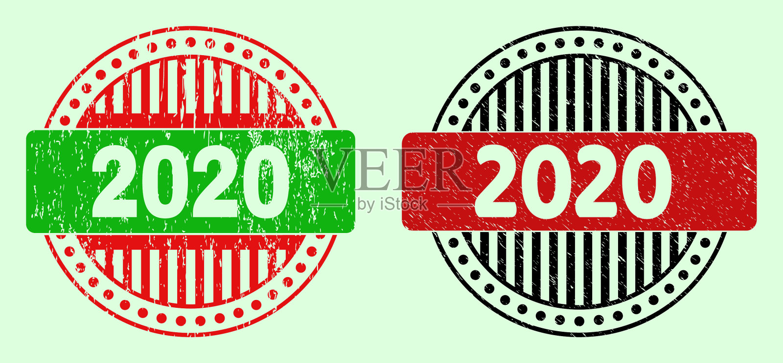 2020圆形双色水印-橡胶风格设计元素图片