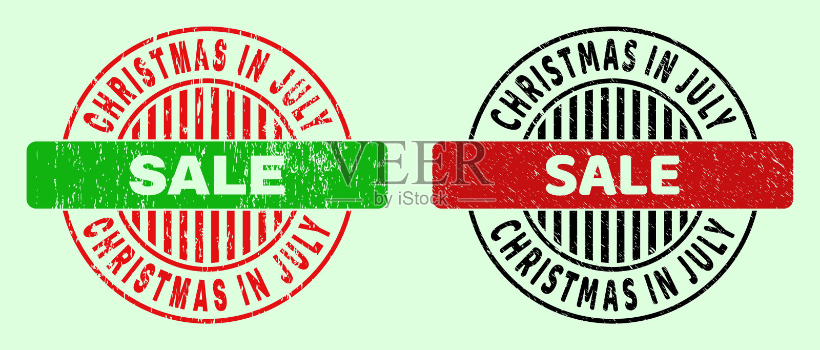 圣诞节在七月出售圆形双色邮票设计元素图片