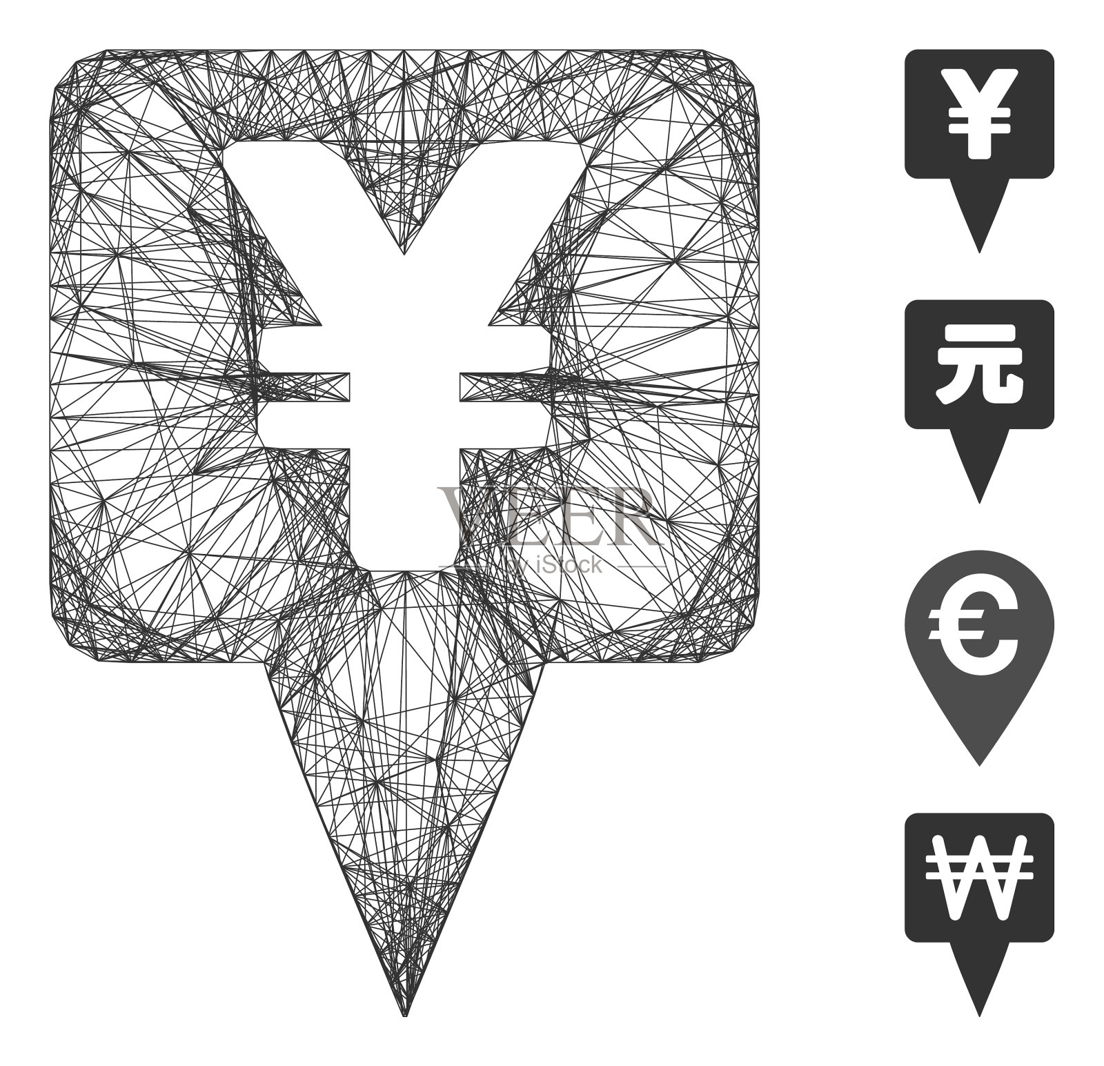 线性日元地图指针网格图标素材