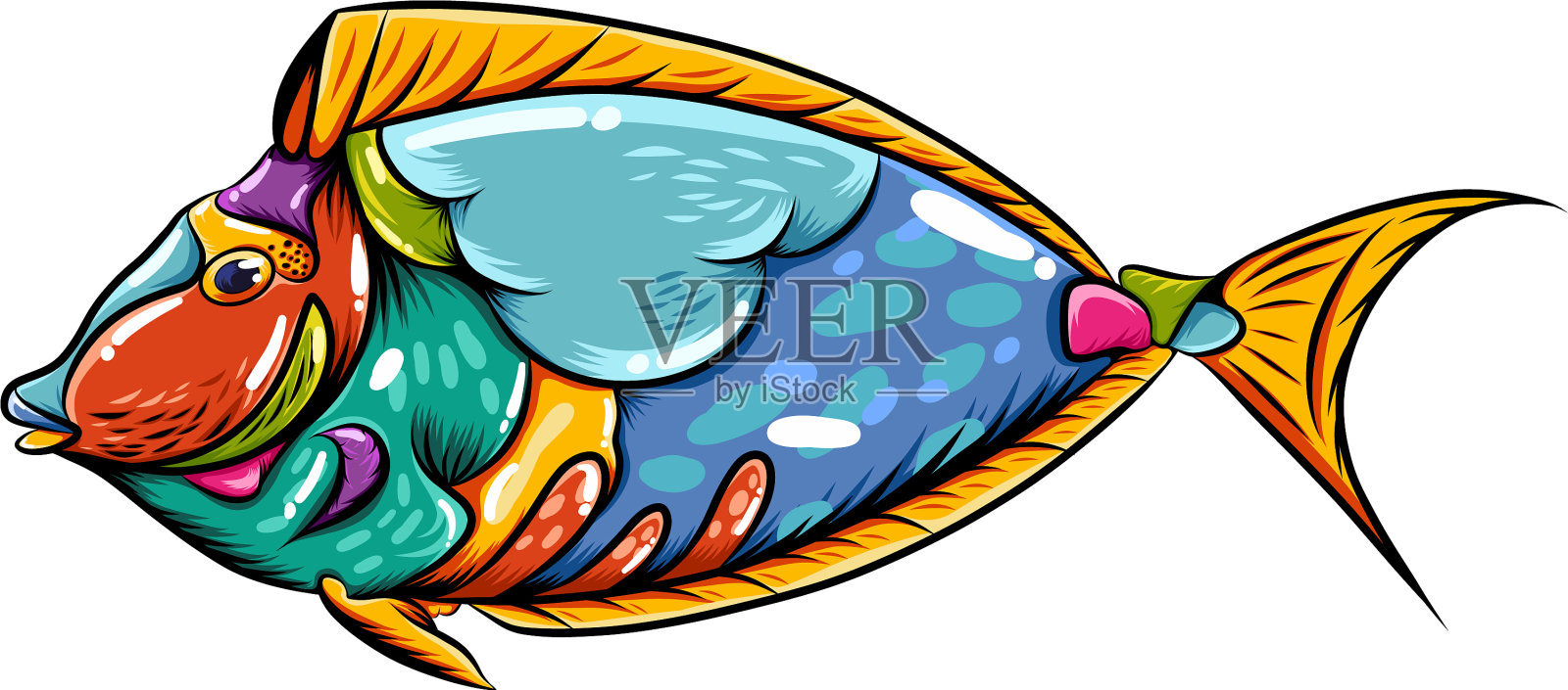 蓝色缸鱼与美丽的混合缠结设计元素图片