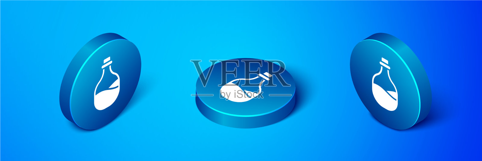 等距老瓶酒图标孤立在蓝色插画图片素材