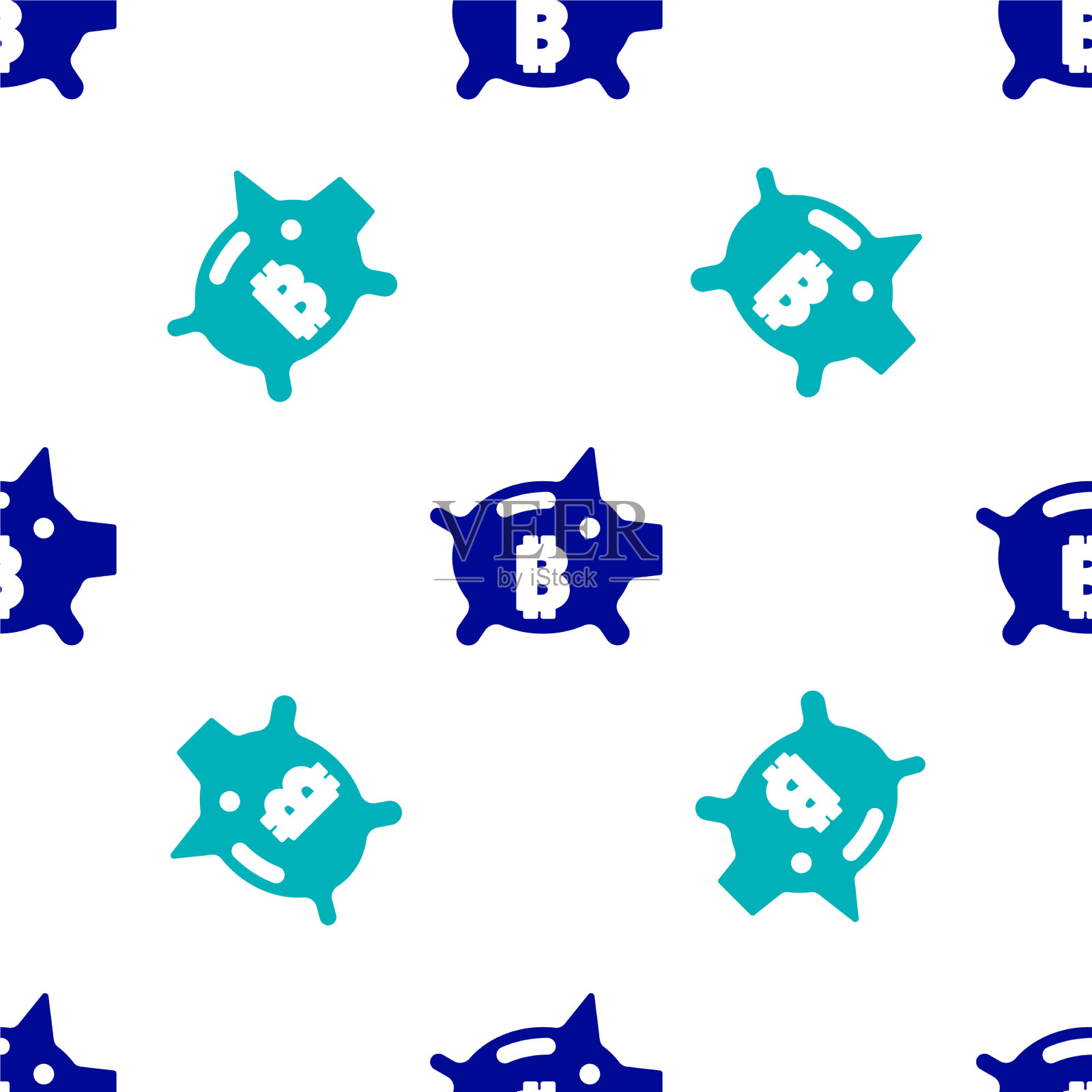 蓝色储蓄罐比特币图标孤立无缝插画图片素材