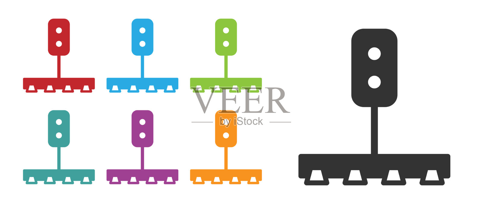 黑色火车交通灯图标孤立在白色上图标素材