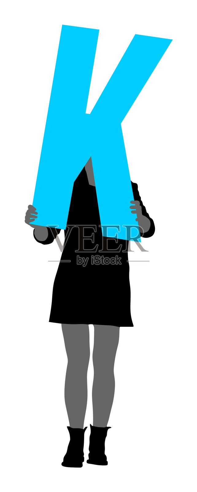 手持字母k的漂亮女人插画图片素材