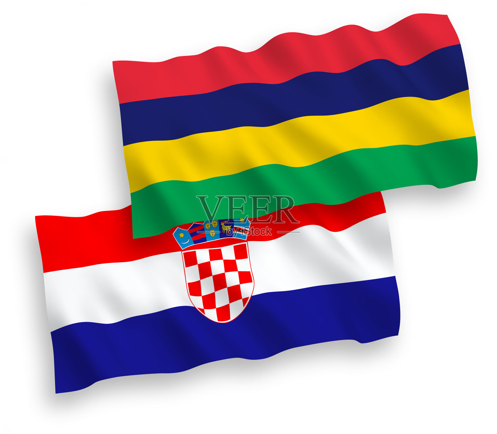 白色的毛里求斯和克罗地亚国旗设计元素图片