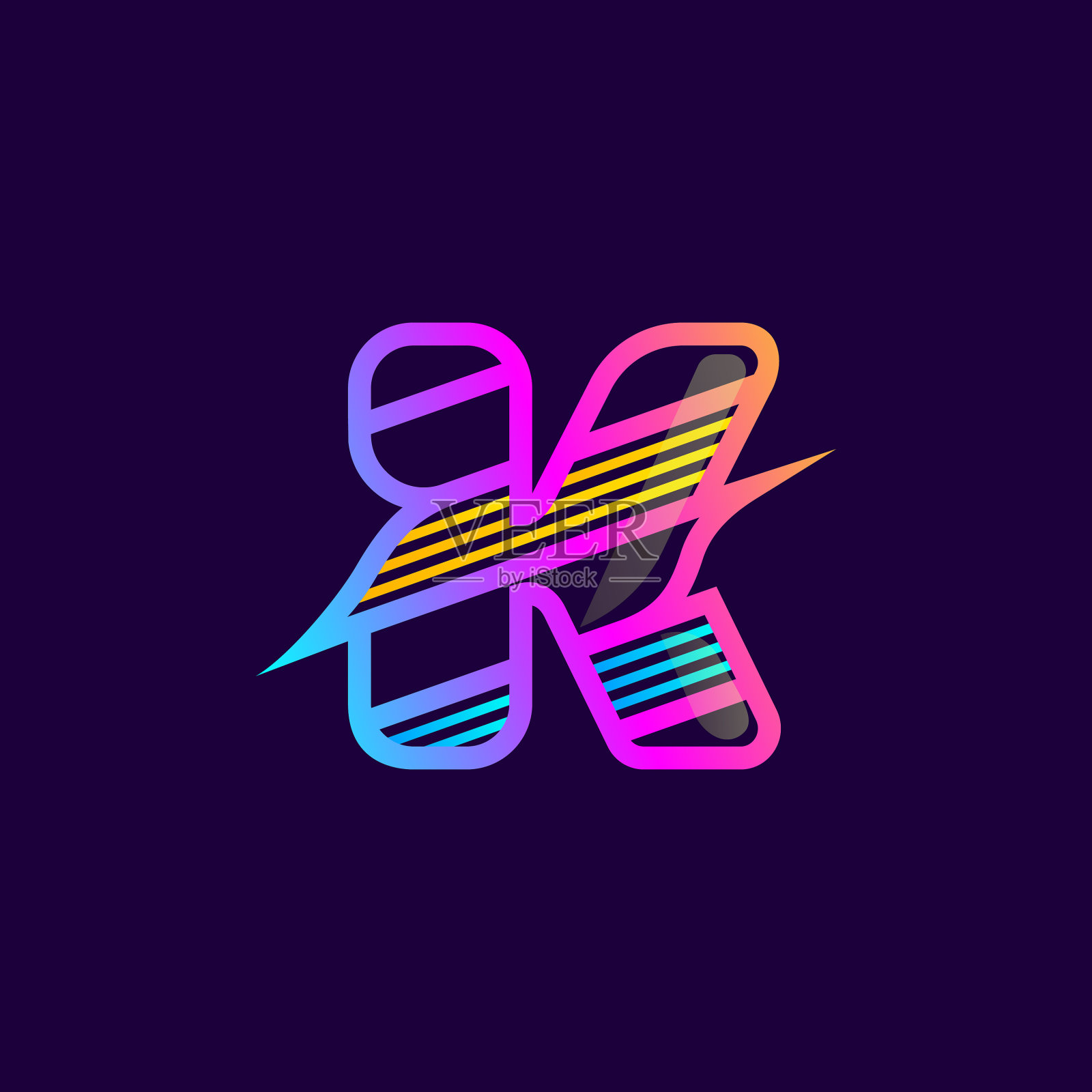 K字母标志用对角多色线插画图片素材