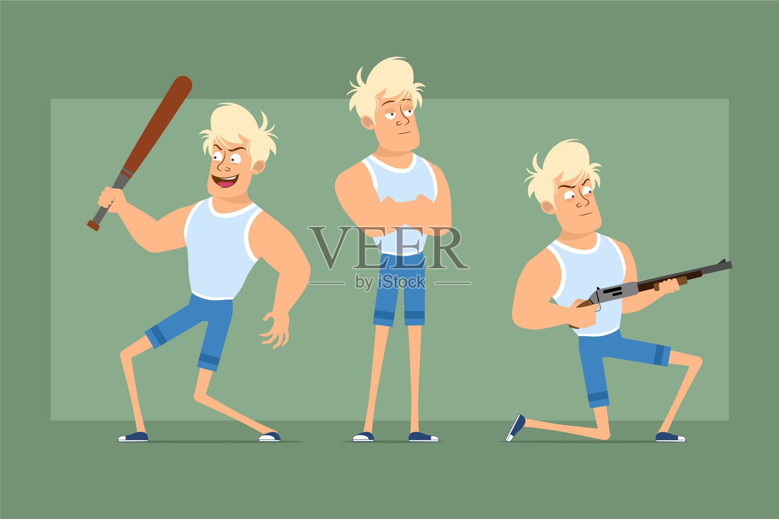 卡通扁金发运动员人物集插画图片素材