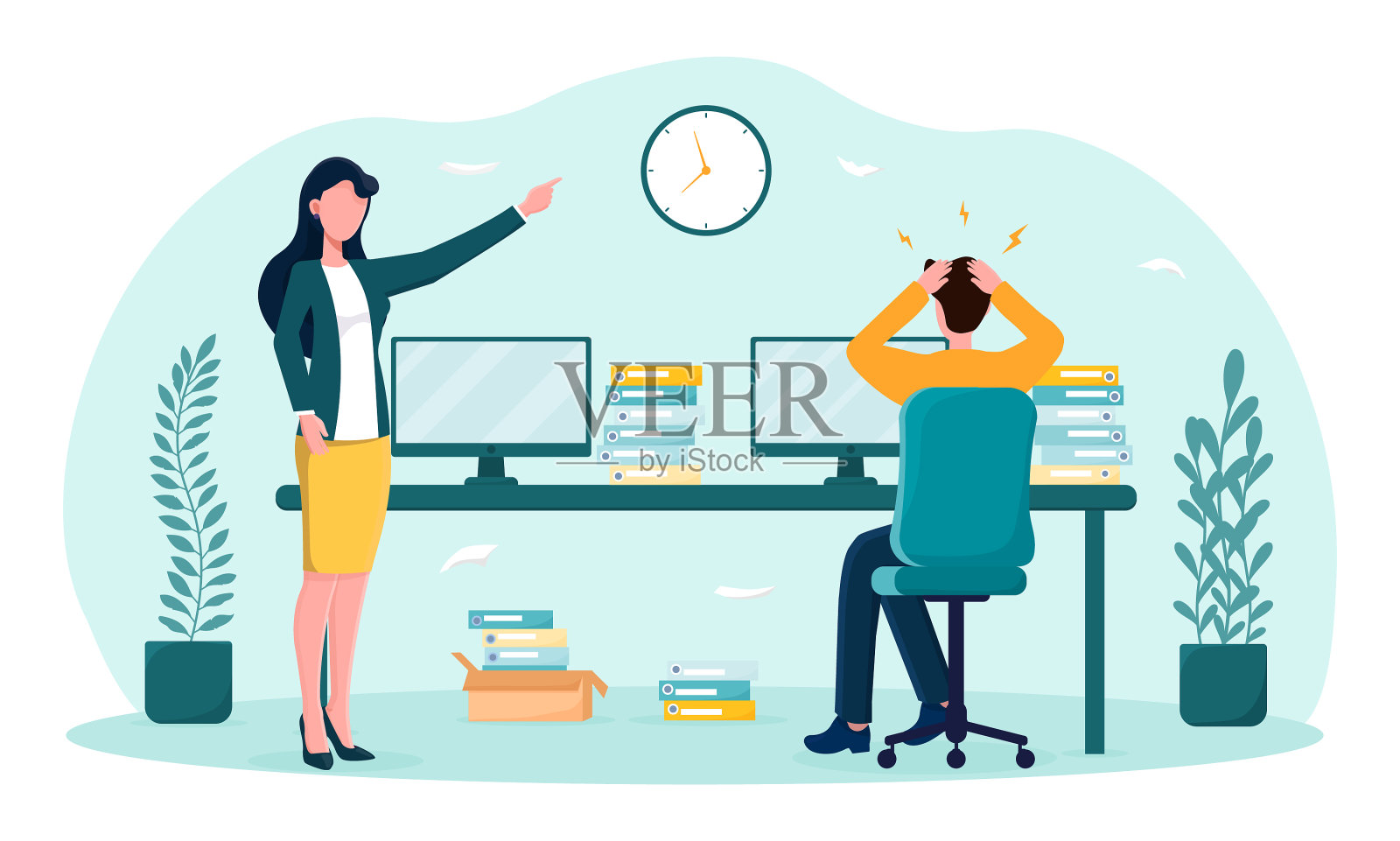 人抓着脑袋，因为最后期限快到了设计元素图片