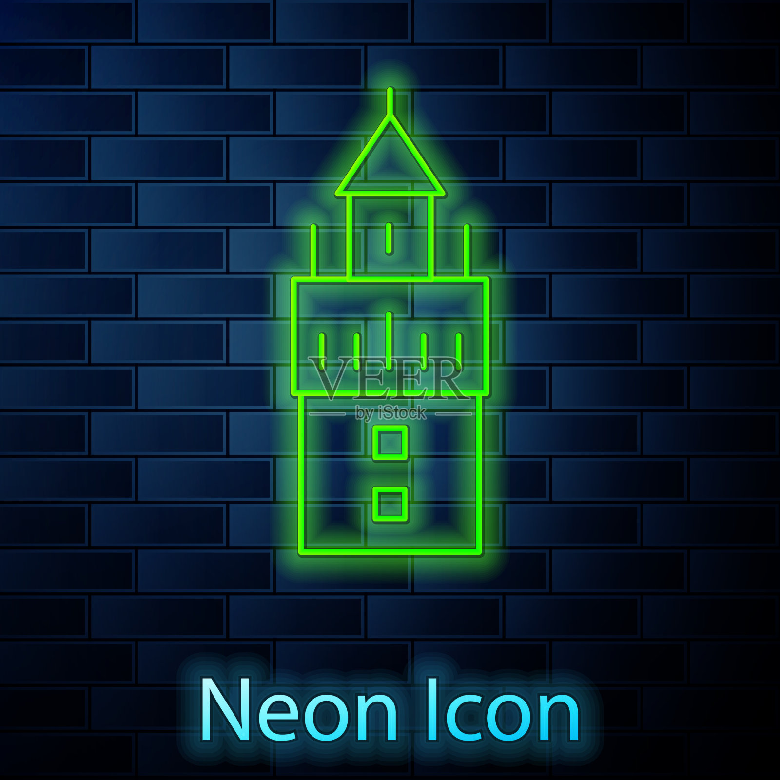 发光的霓虹线吉拉尔达在西班牙塞维利亚的图标插画图片素材