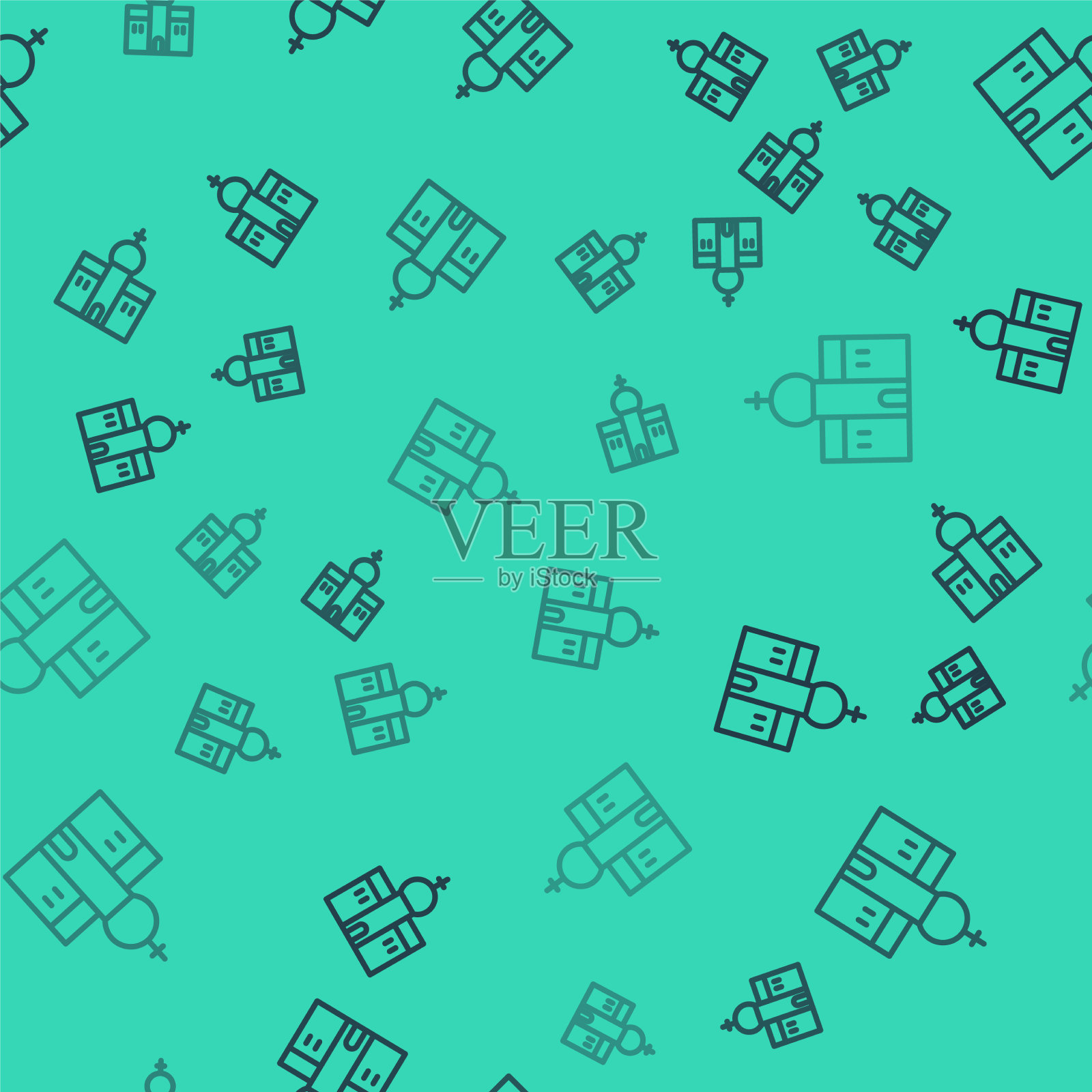 黑线教堂建筑图标孤立无缝插画图片素材