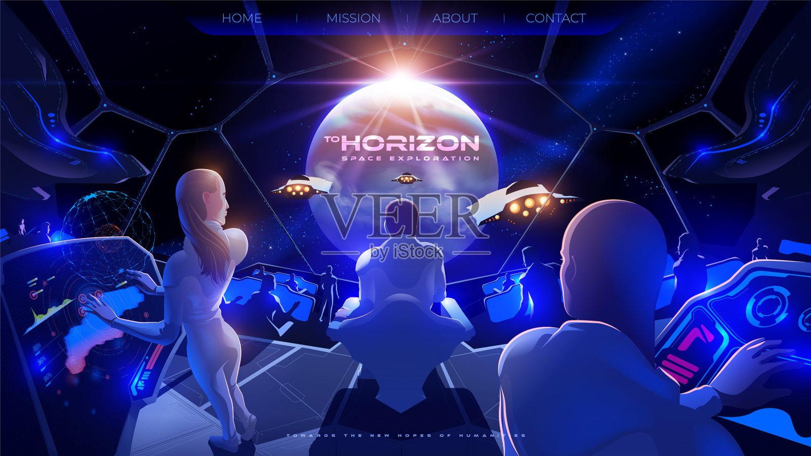 殖民地飞船内的指挥室插画图片素材