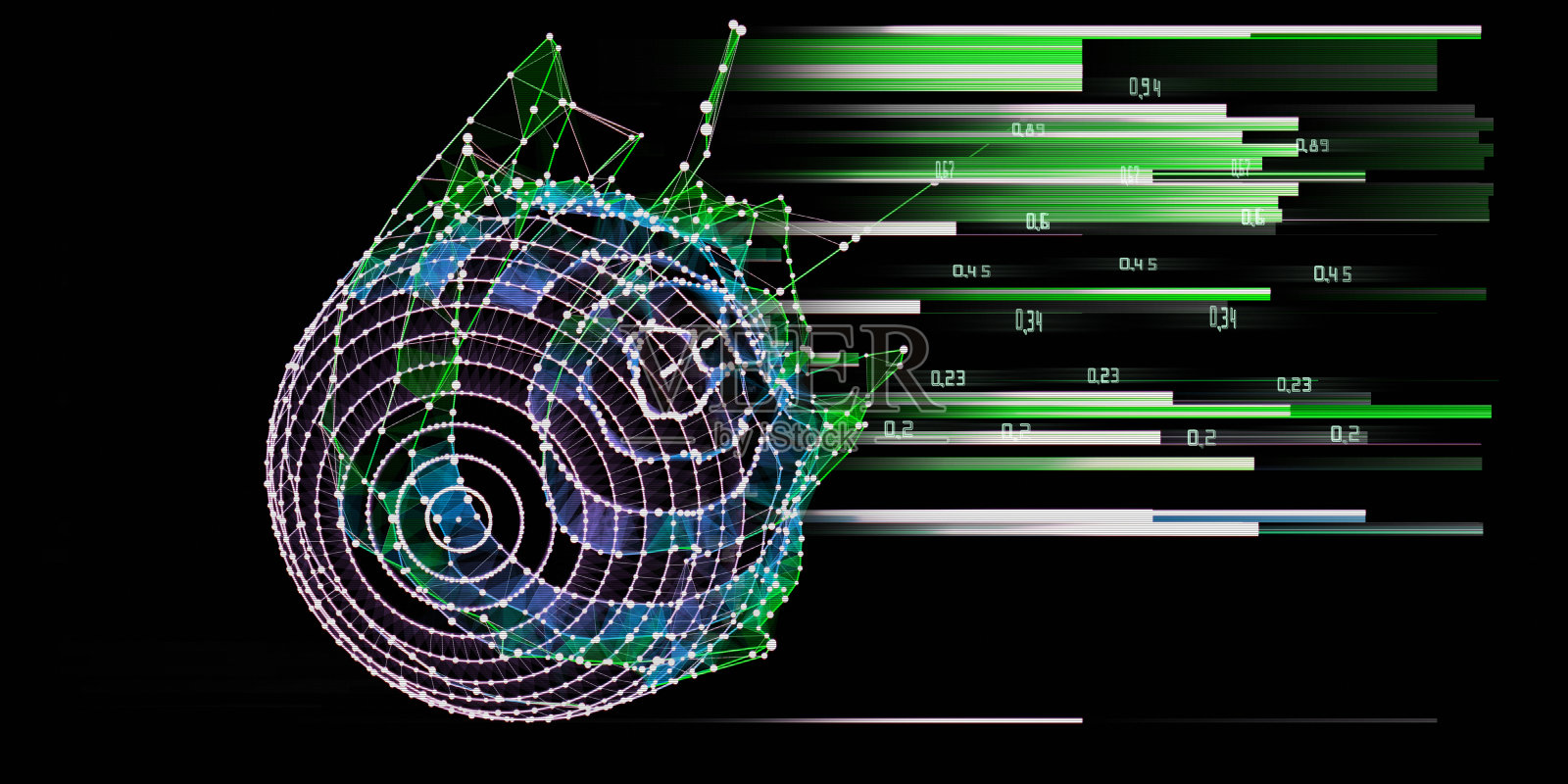 大数据。抽象多边形背景与线框网格球和模糊的线。商业、技术和科学的未来概念。插画图片素材