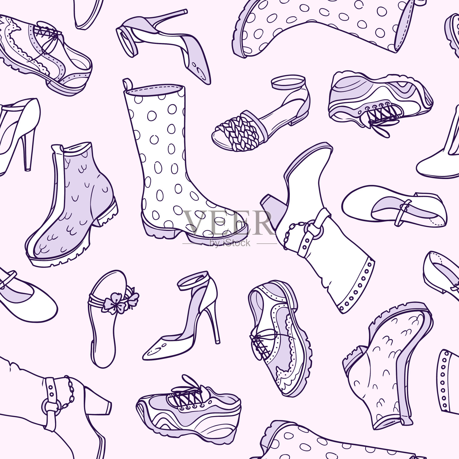 无缝模式与不同的鞋在插画图片素材