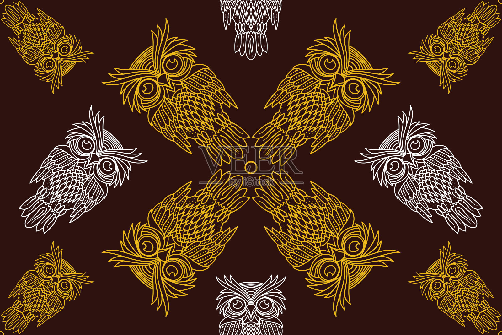 无缝模式与猫头鹰矢量插图设计元素图片