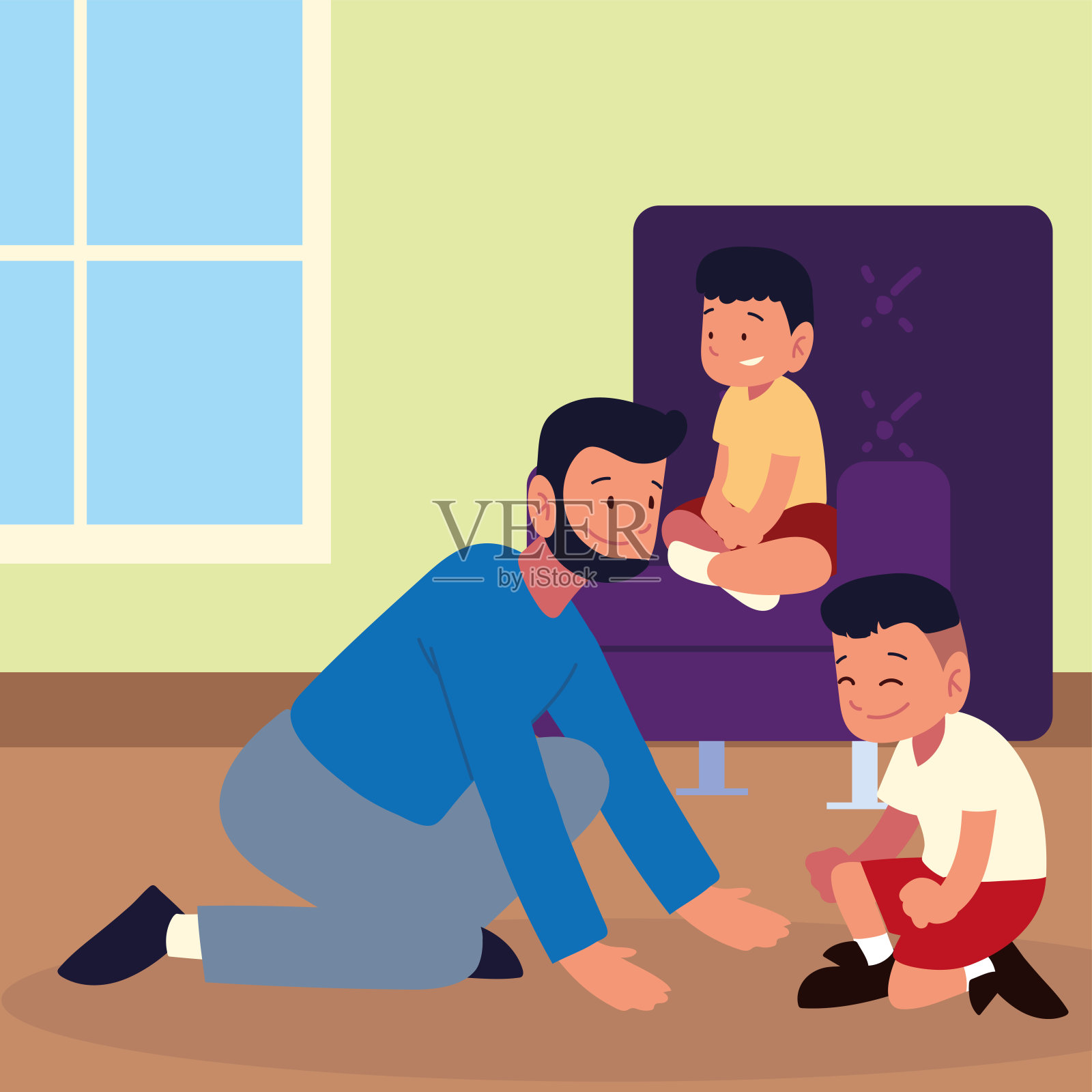 孩子们和父亲插画图片素材