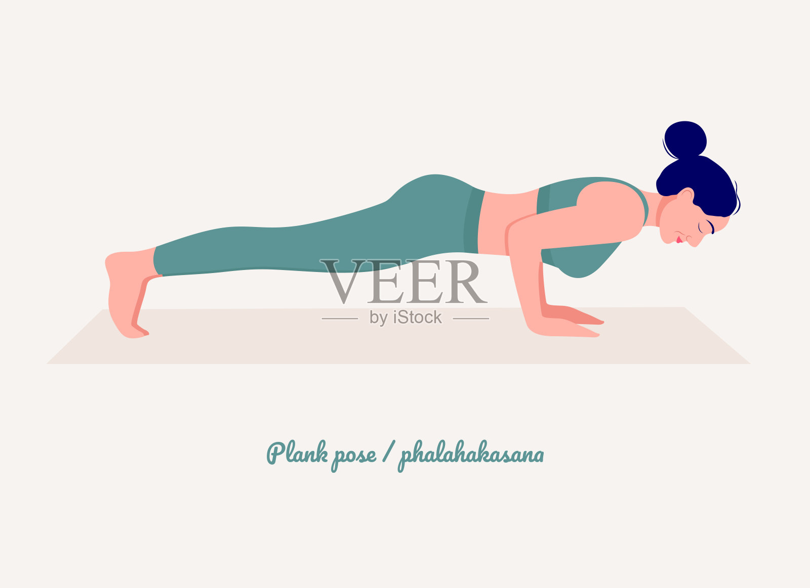 平板支撑式- phalahakasana瑜伽式。年轻女子练习瑜伽。插画图片素材