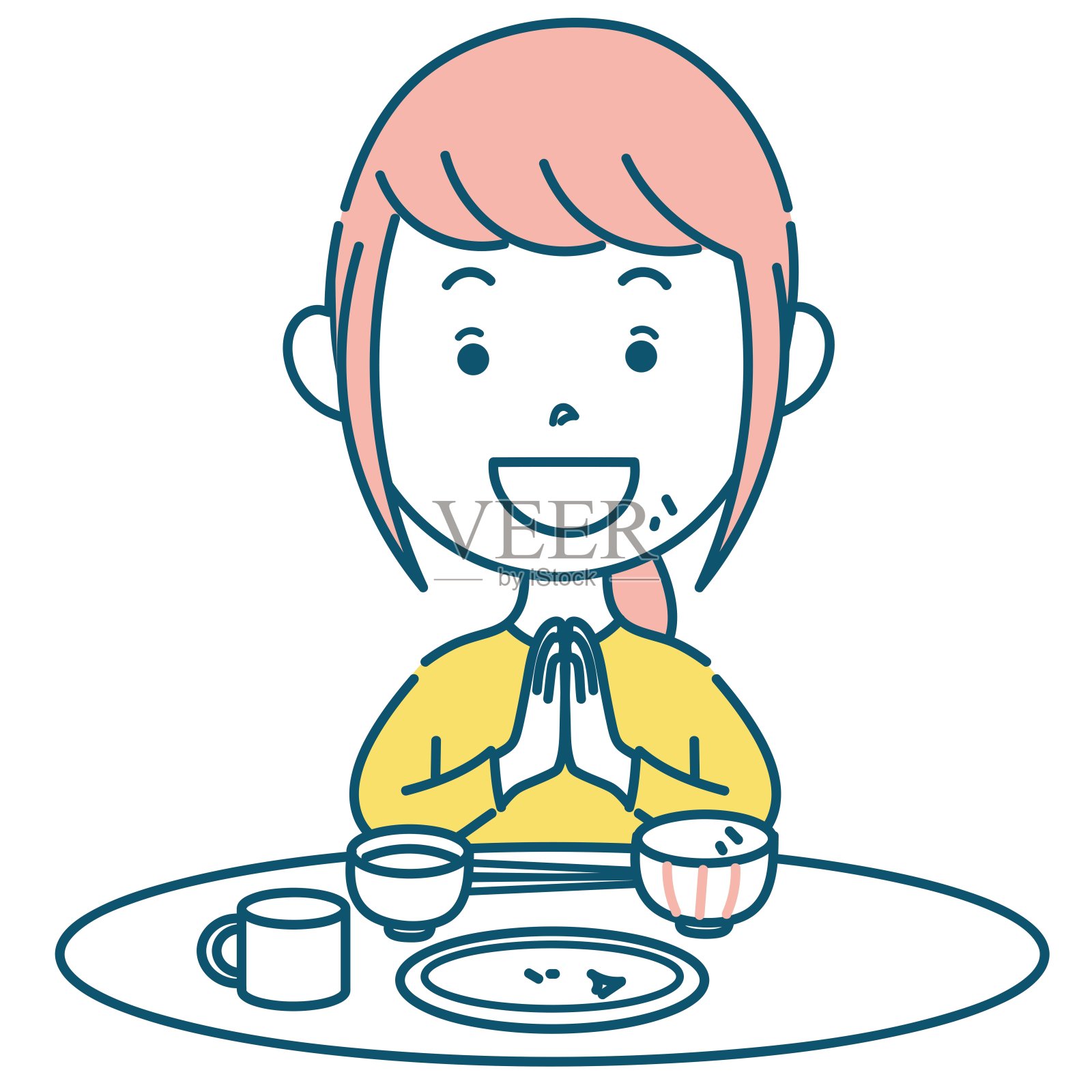 矢量插图材料的一个女孩吃插画图片素材