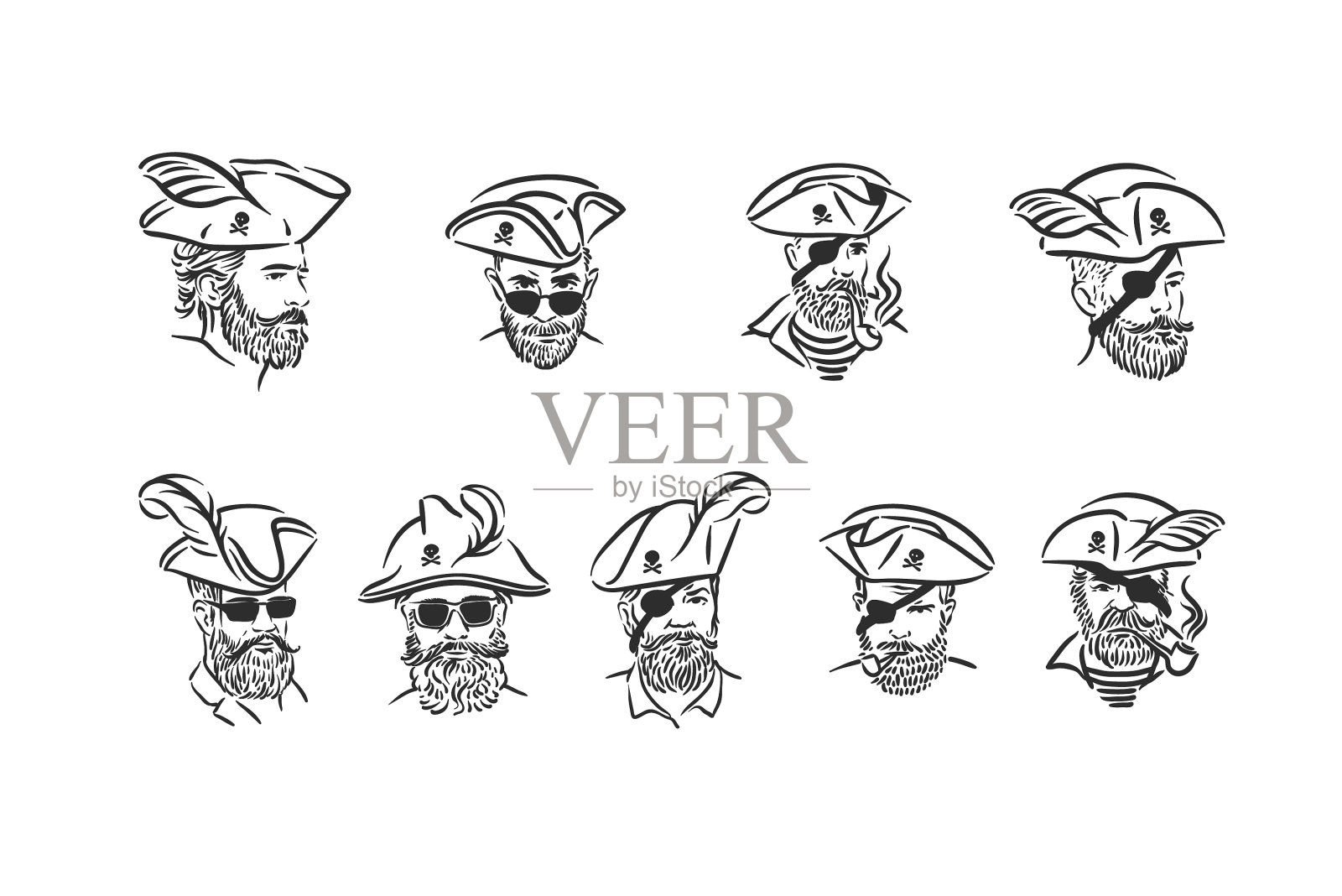 强盗海盗肖像与海盗帽插画图片素材