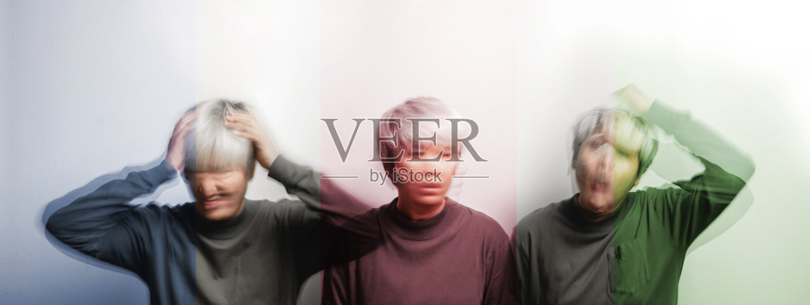 概念运动模糊照片的疯子。双相情感障碍。心理健康和心理学概念。不同的情绪照片摄影图片