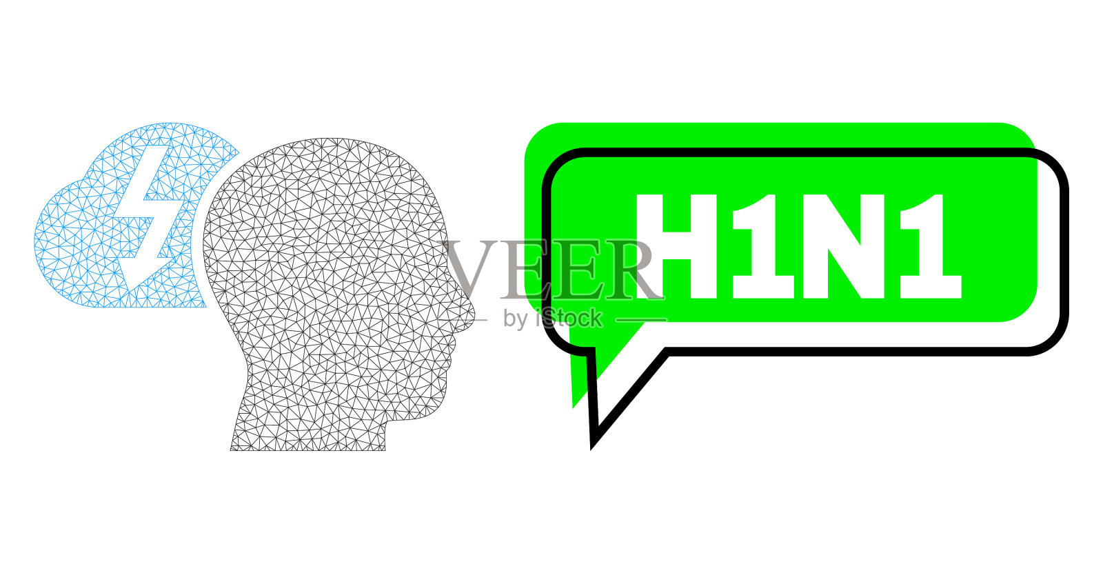 转移h1n1绿色聊天云和网状骨架插画图片素材