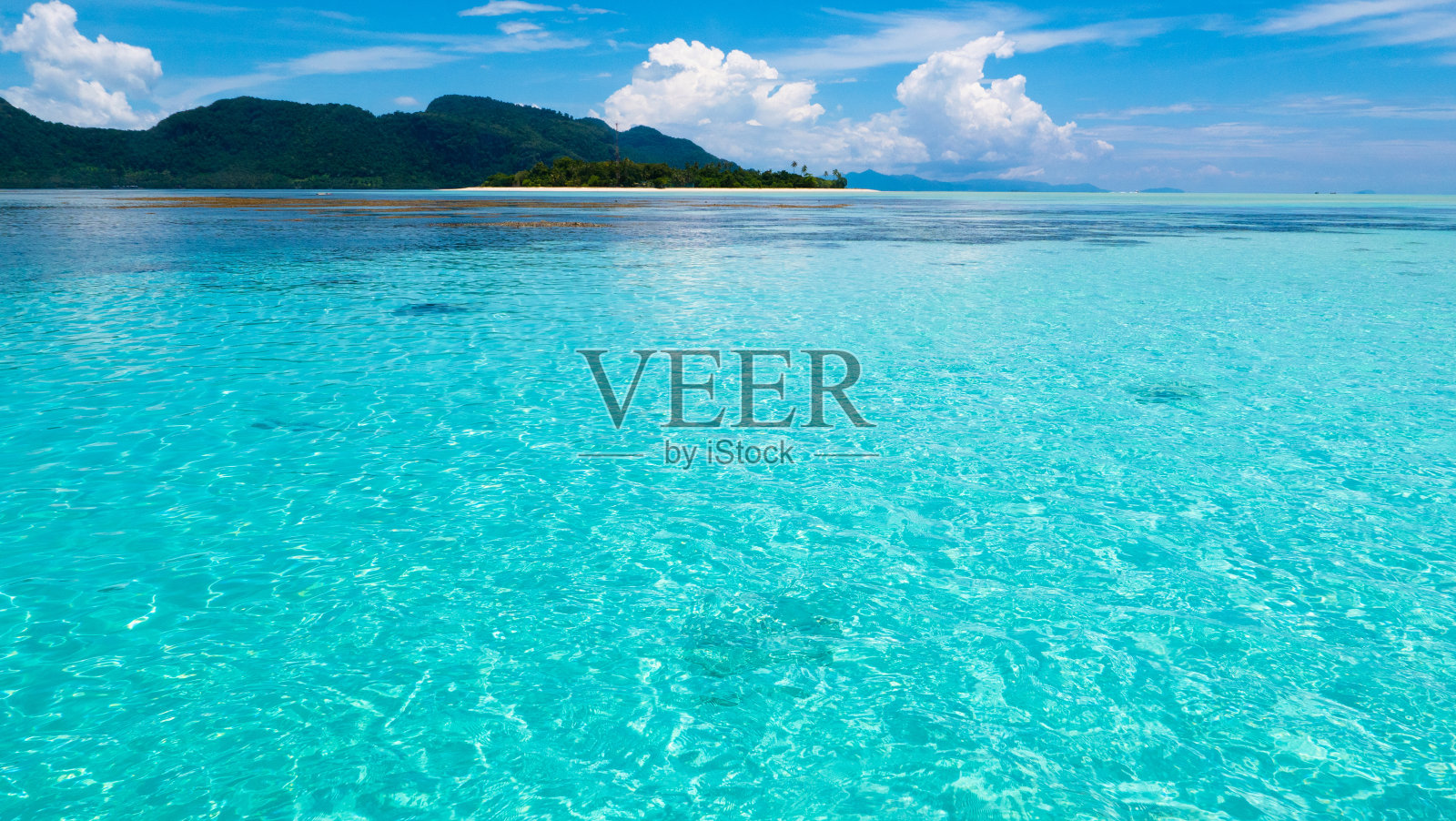 有椰子树的热带岛屿。沙滩的乐趣。照片摄影图片