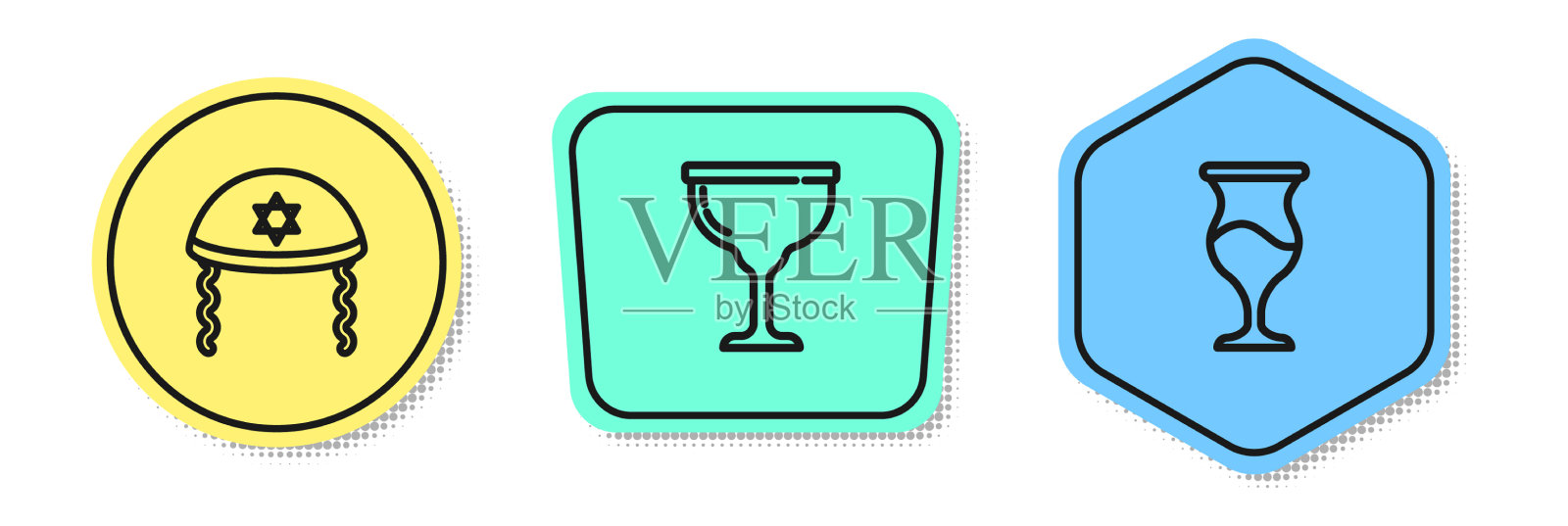 设行犹太犹太节和彩色高脚杯图标素材