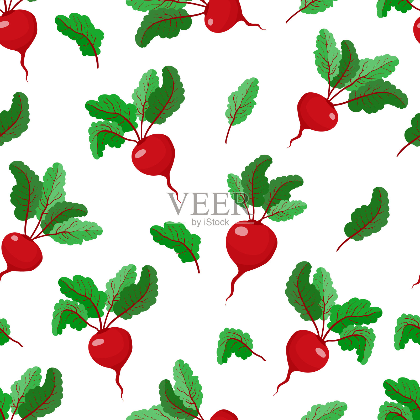 无缝模式与甜菜。甜菜根和叶。厨房纺织品的蔬菜图案。股票矢量插图孤立在白色背景。插画图片素材